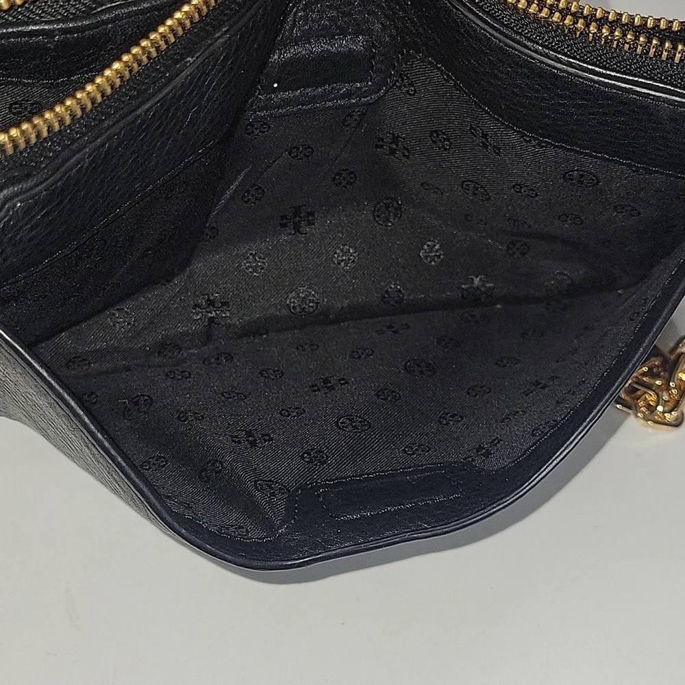Tory Burch Black Leather Crossbody with Gold Chain Accents